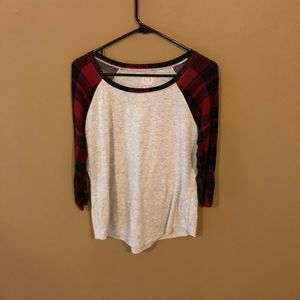 Faux Flannel Baseball Style T-Shirt